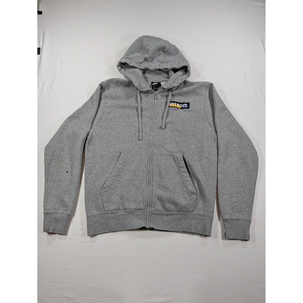 Nike Mens Just Do It Full Zip Hoodie Heather Grey Fleece Sweatshirt Small